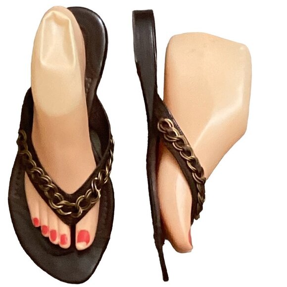 Apepazza Leather Thong/Sandal Bronze Chain Link Accent Sz 9 BOHO Brown #126L - Picture 4 of 10